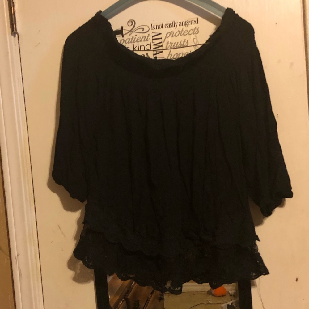 Black lace off the shoulder shirt